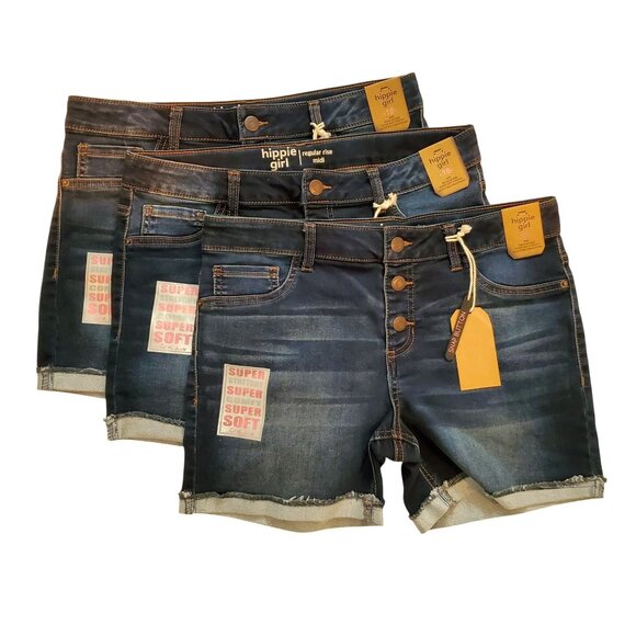 Hippie Girl Other - Hippie Girl Super Soft Denim Midi Shorts Regular Rise Button Fly Bundle of 3 Siz